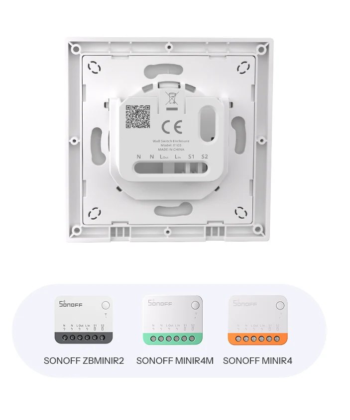 SONOFF Fusion 1-Gang Wall Switch Enclosure E1GS (for MINIR4 / MINIR4M / ZBMINIR2) – E1GS needs a neutral wire