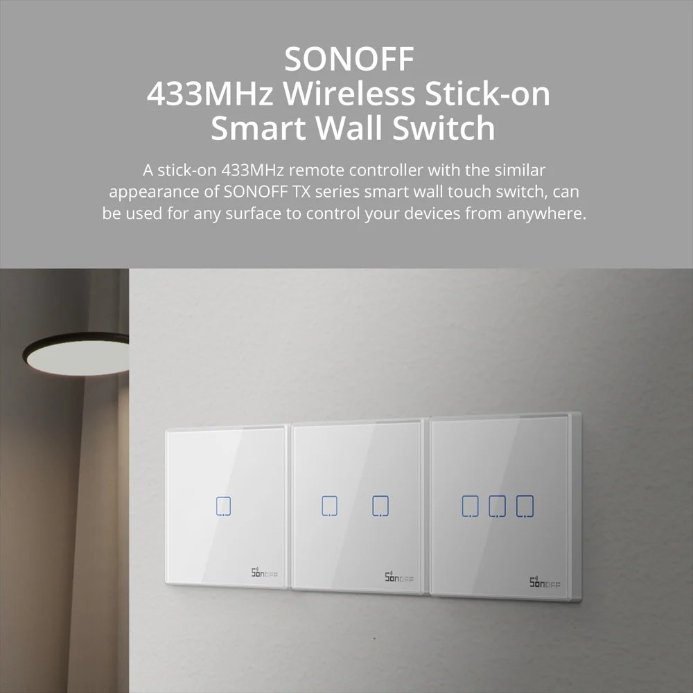 SONOFF T2EU-RF Wireless 433MHz Wall Panel Remote, 3-Gang, White – Looks like a premium switch