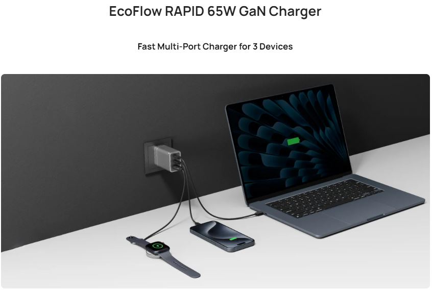 EcoFlow RAPID 65W GaN Charger UK including 100W USB-C Cable