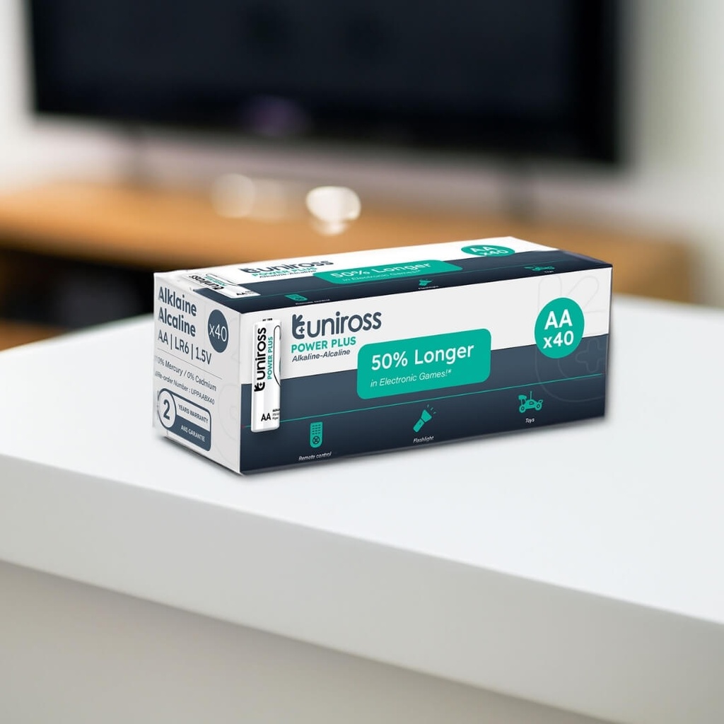 Uniross Alkaline AA Power Plus Box of 40 Pcs (New)
