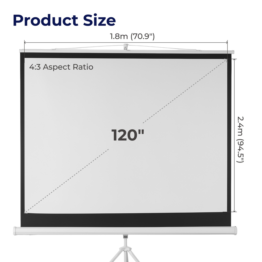 Lumivida Projector Tripod Screen 4:3 120” ESDC120