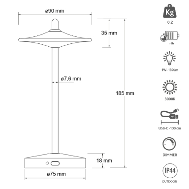 KELU SAKE USB-C Rechargeable IP44 Aluminium Lamp 130LM Sand
