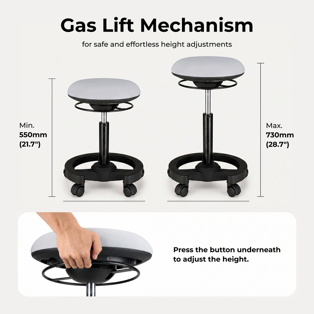 Lumivida Office Stool Ergonomic with Height Adjustable Fabric Upholstered Seat CH04-23 Black