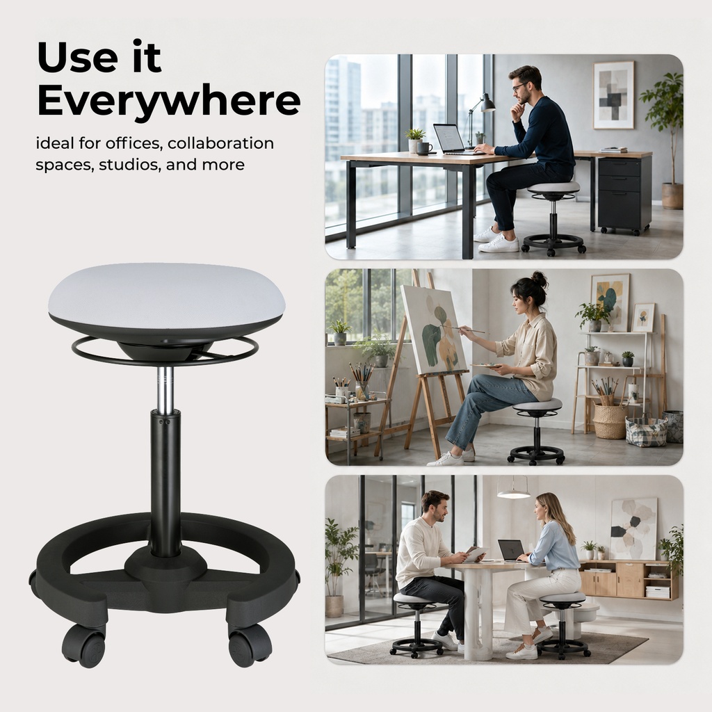 Lumivida Office Stool Ergonomic with Height Adjustable Fabric Upholstered Seat CH04-23 Black