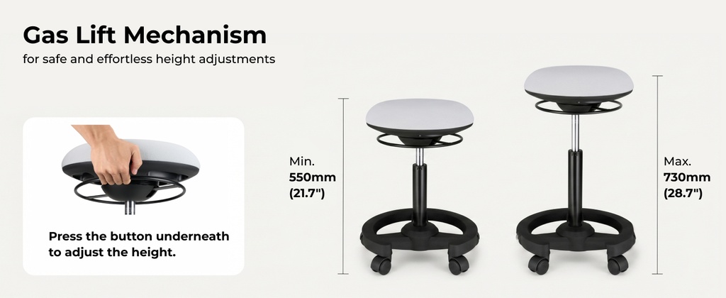 Lumivida Office Stool Ergonomic with Height Adjustable Fabric Upholstered Seat CH04-23 Black