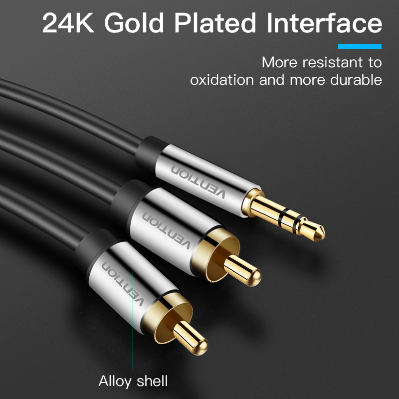 Vention AUDIO 3.5mm to 2RCA M-M Cable Metal 10.0m BCFBL