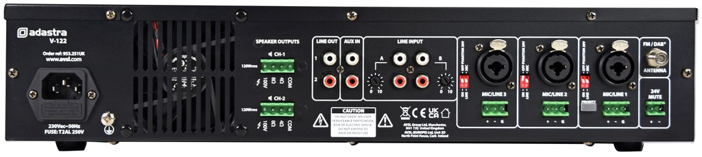 Adastra V122 100V Matrix Amplifier 2x120W FM/USB/BT 953.251UK
