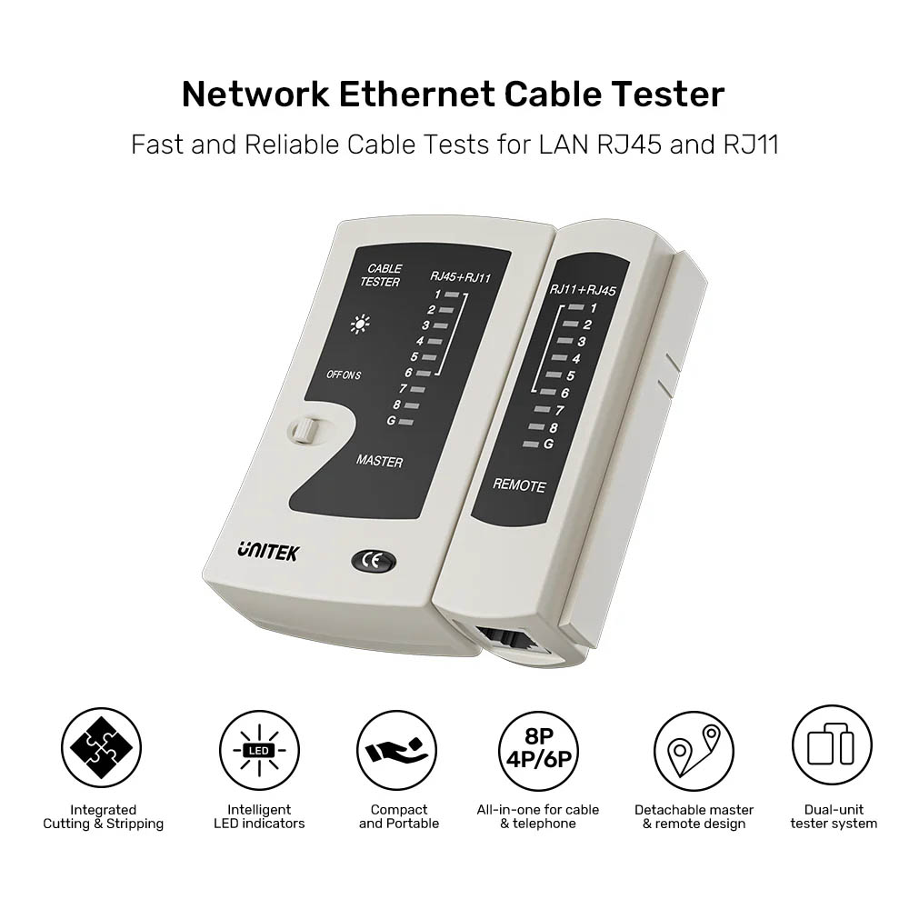 Unitek Network Tools Cablet Tester for RJ45/RJ11 OT140AGY01