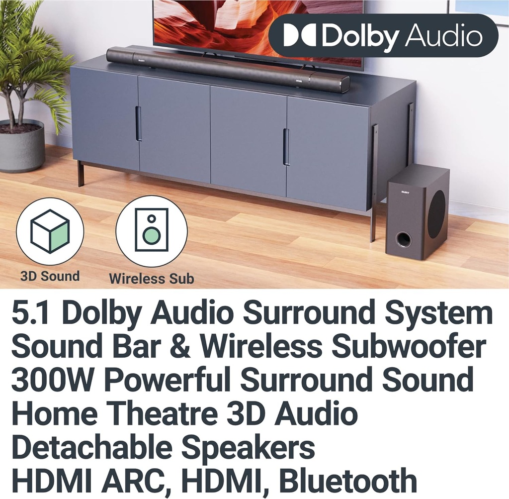 Majority EVEREST 5.1 Soundbar 300W with Detachable Wireless Satellite Speakers & Wireless Subwoofer