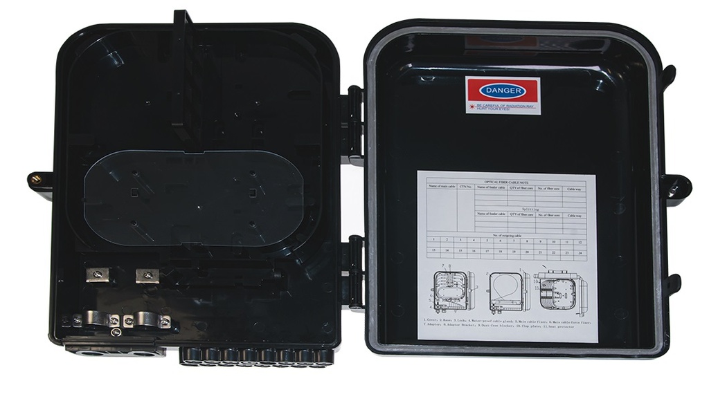 Opton Fiber Distribution Box 2 IN - 16 OUT IP65 Black