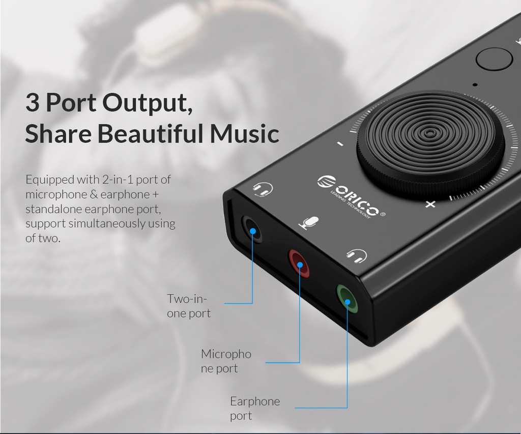 Orico Converter USB-A to Sound Card with Volume SC2