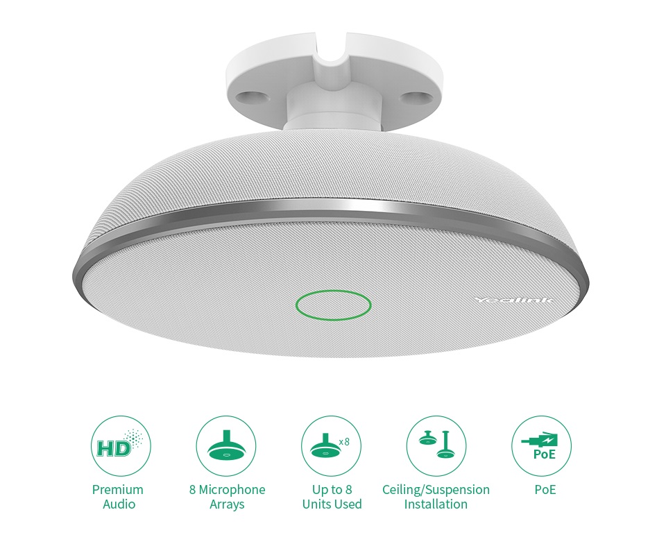 Yealink Conferencing Microphone Wired Ceiling PoE 360° 8m Voice Pickup for UVC84, MeetingBarA20/A30 VCM38