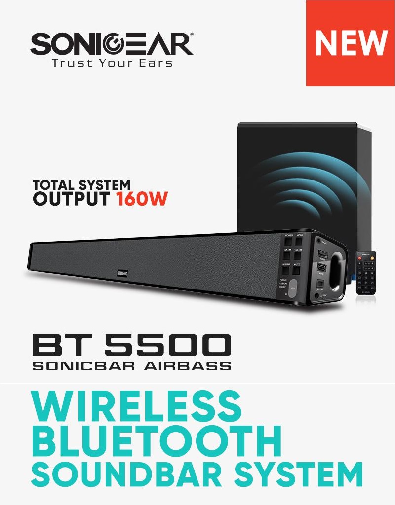 SonicGear BT-5500 160W Soundbar with Wireless SubWoofer BT-USB-FM-HDMI