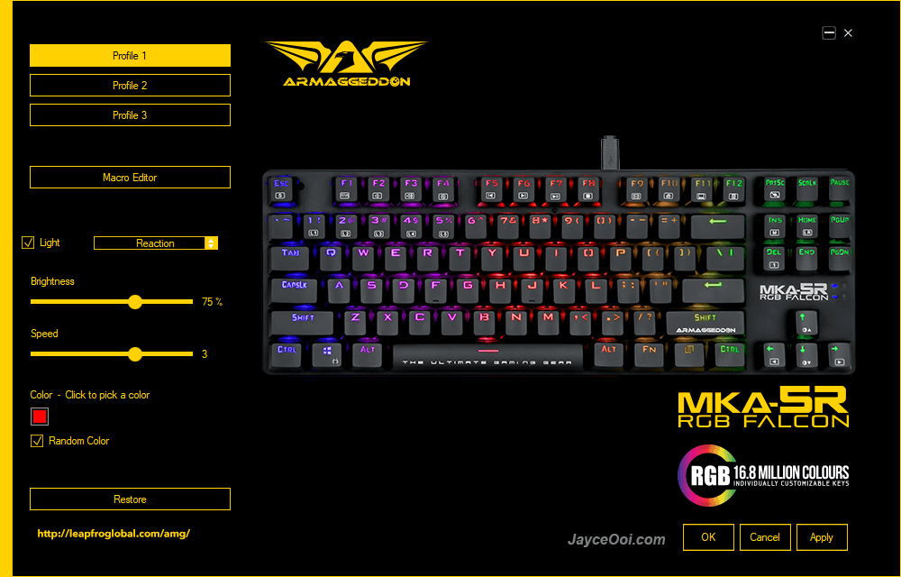 Armaggeddon MKA-5R Mechanical Gaming Keyboard with 87 Fully Programmable Blue Keys