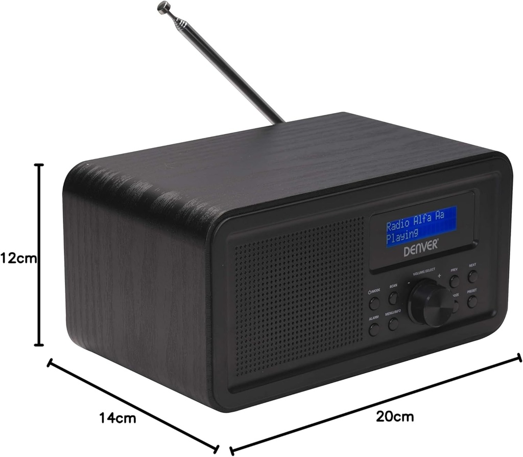 Denver DAB-30B Black FM Radio with Aux, Headphone out (Works with Mains or 4xAA Batteries)