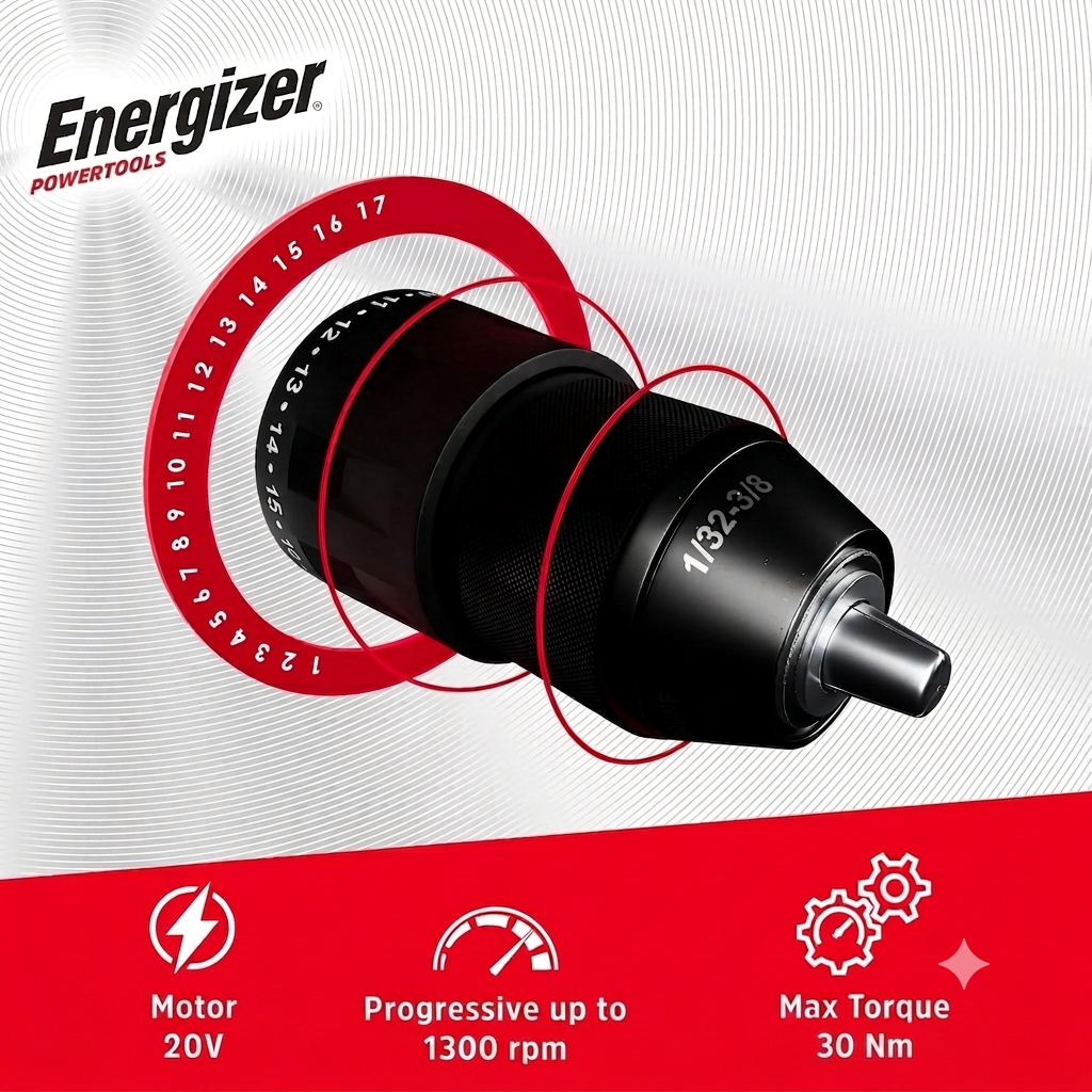 Energizer Power Tool Starter Kit With Cordless Drill /Battery (20V 2A) And Charger
