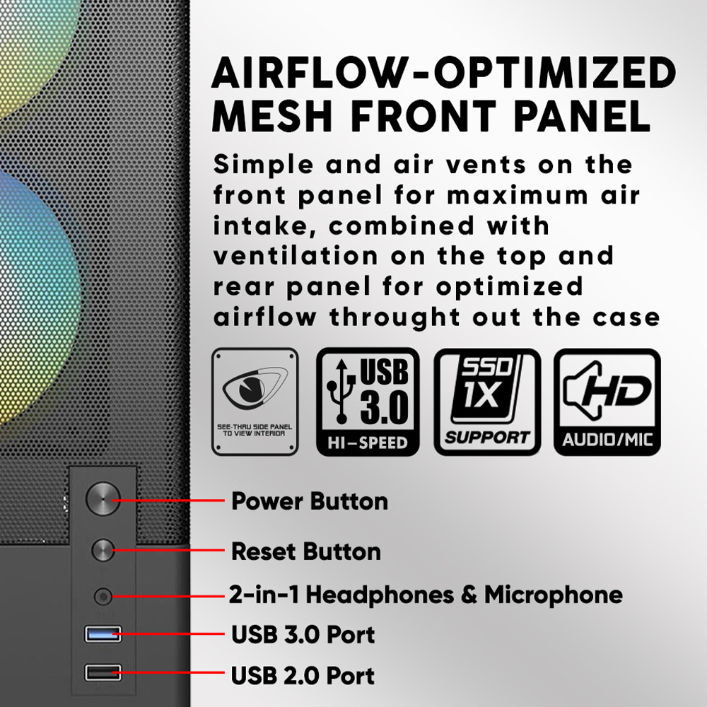 Armaggeddon Gaming Case M-ATX DEEPFREEZE DUPLEX 2 CHROMA Black (3x Chroma Fans)