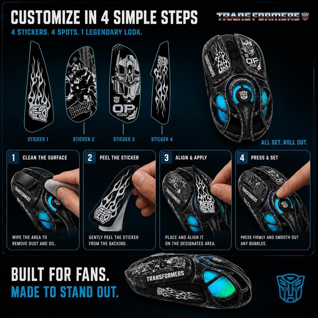 Transformers Gaming Mouse Wireless ,Tri-Mode Bluetooth/2.4G/Wired, Huano Switches,USB-C Rechargeable, TF-G05 Black
