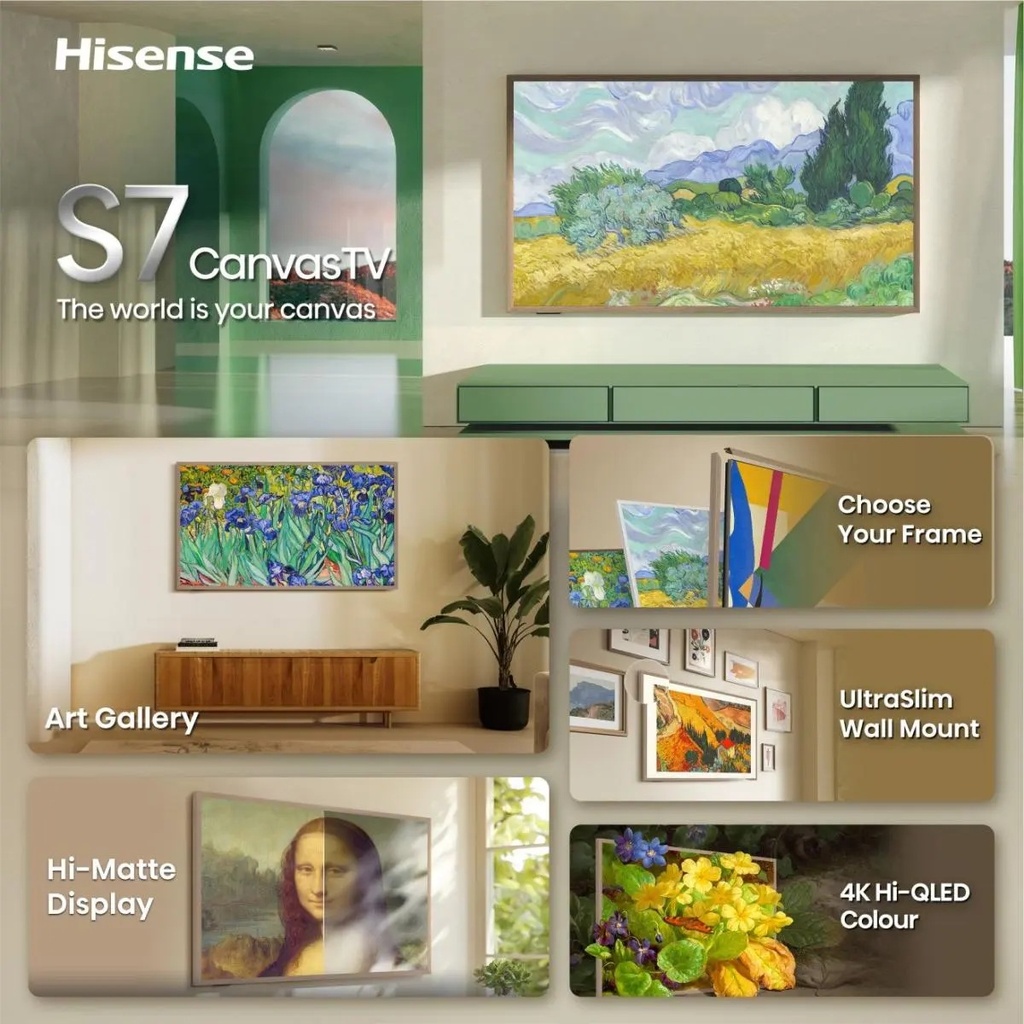 Hisense 65S7S 65'' 4K Smart Hi-QLED 144Hz CANVAS TV