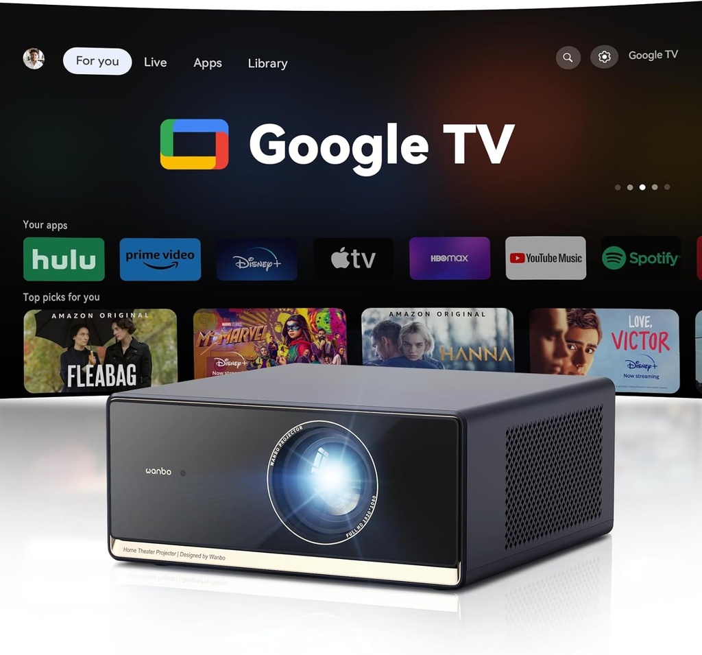Wanbo X5 Pro Projector 1080P , Google TV,  1100 ANSI Lumens, HDR10