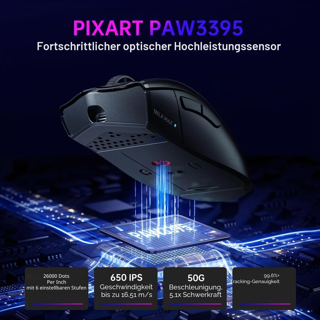 Machenike Wireless Gaming Mouse L8 Max Tri-Mode Black
