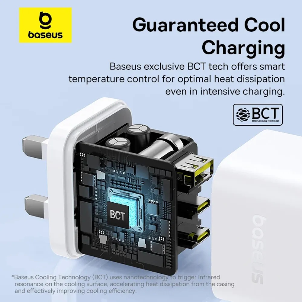 Baseus Charger Wall 65W USB-Cx2/USB-A UK+100W USB-C Cable PALM White