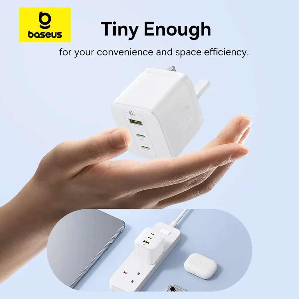 Baseus Charger Wall 65W USB-Cx2/USB-A UK+100W USB-C Cable PALM White
