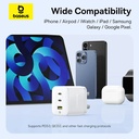 Baseus Charger Wall 65W USB-Cx2/USB-A UK+100W USB-C Cable PALM White