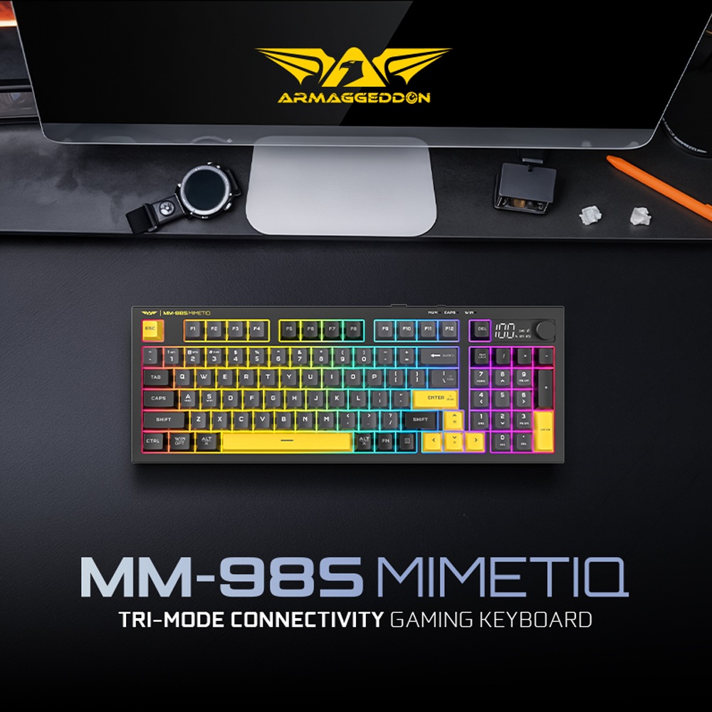 Armaggeddon Gaming Keyboard Mech Trimode Display & Knob MM-98S MIMETIQ Black-Yellow
