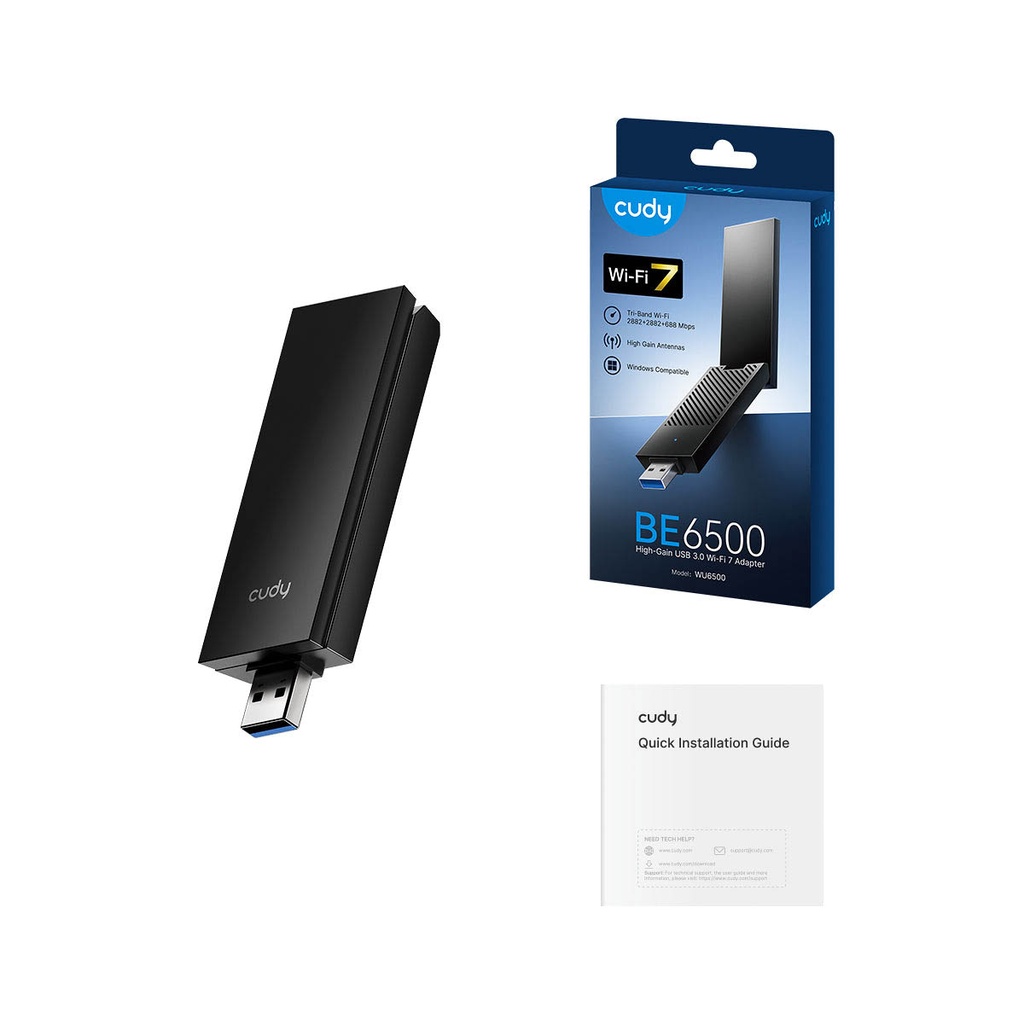 Cudy Wireless Adapter USB-A Wi-Fi 7 BE6500 Tri-Band High Gain WU5400