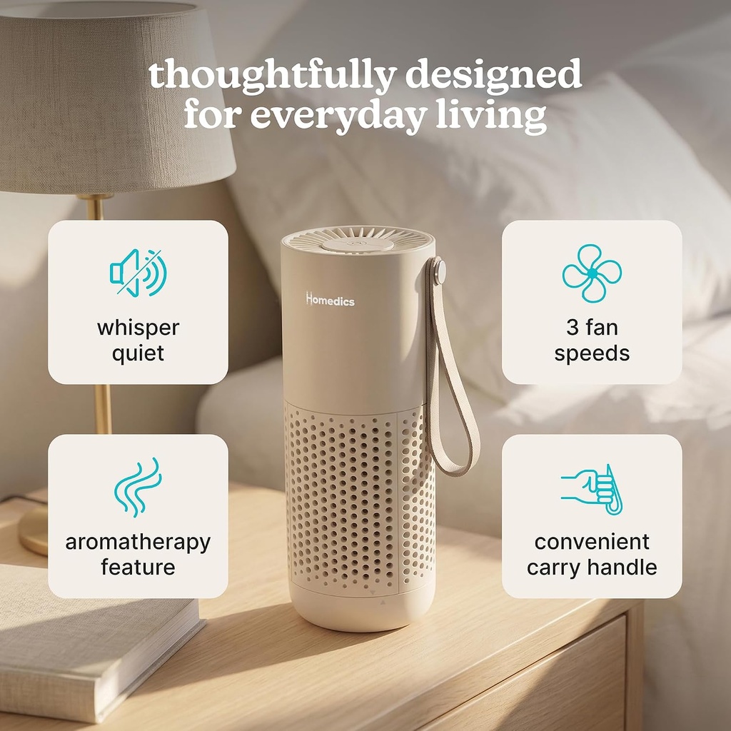 Homedics Air Purifier 3-in-1 Rechargeable WHISPER PURE MINI Beige