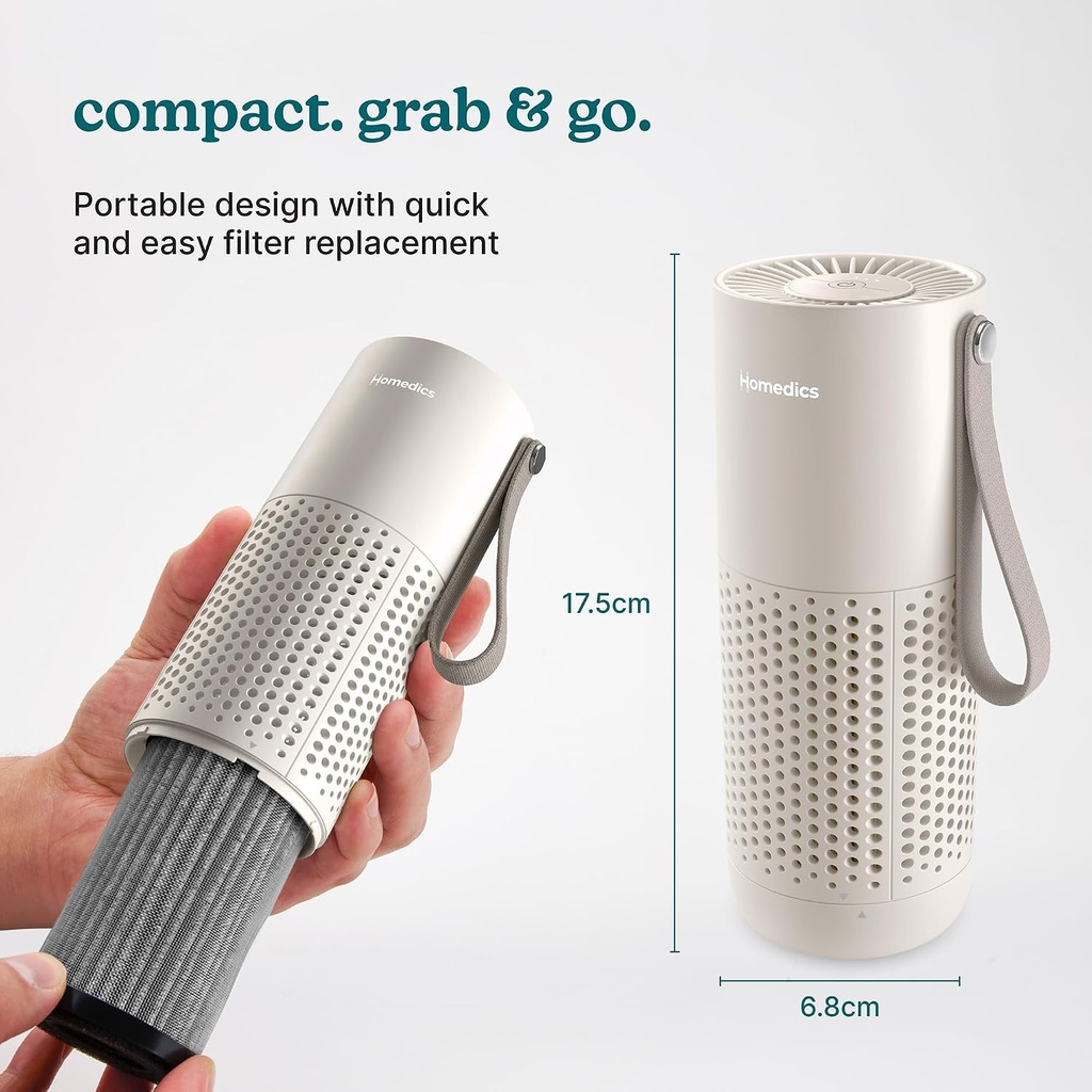 Homedics Air Purifier 3-in-1 Rechargeable WHISPER PURE MINI Beige