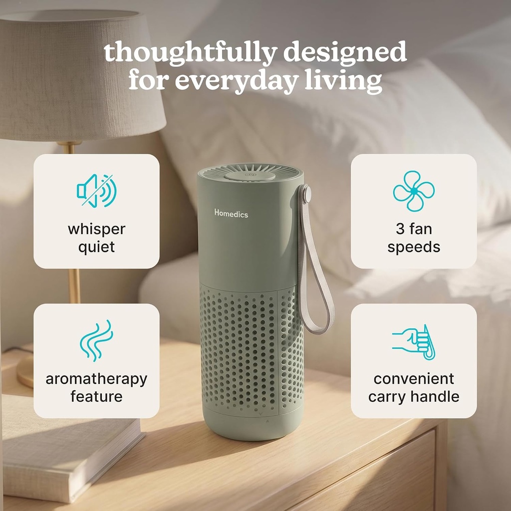 Homedics Air Purifier 3-in-1 Rechargeable WHISPER PURE MINI Green