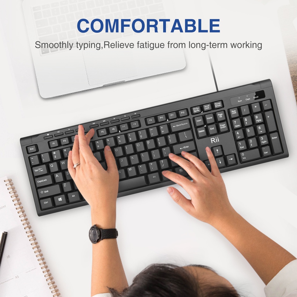 Rii Keyboard Wired Ultra-Slim Silent Full Sized RK907