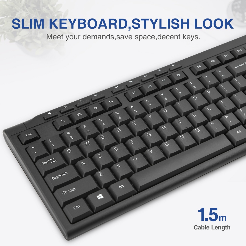 Rii Keyboard Wired Ultra-Slim Silent Full Sized RK907