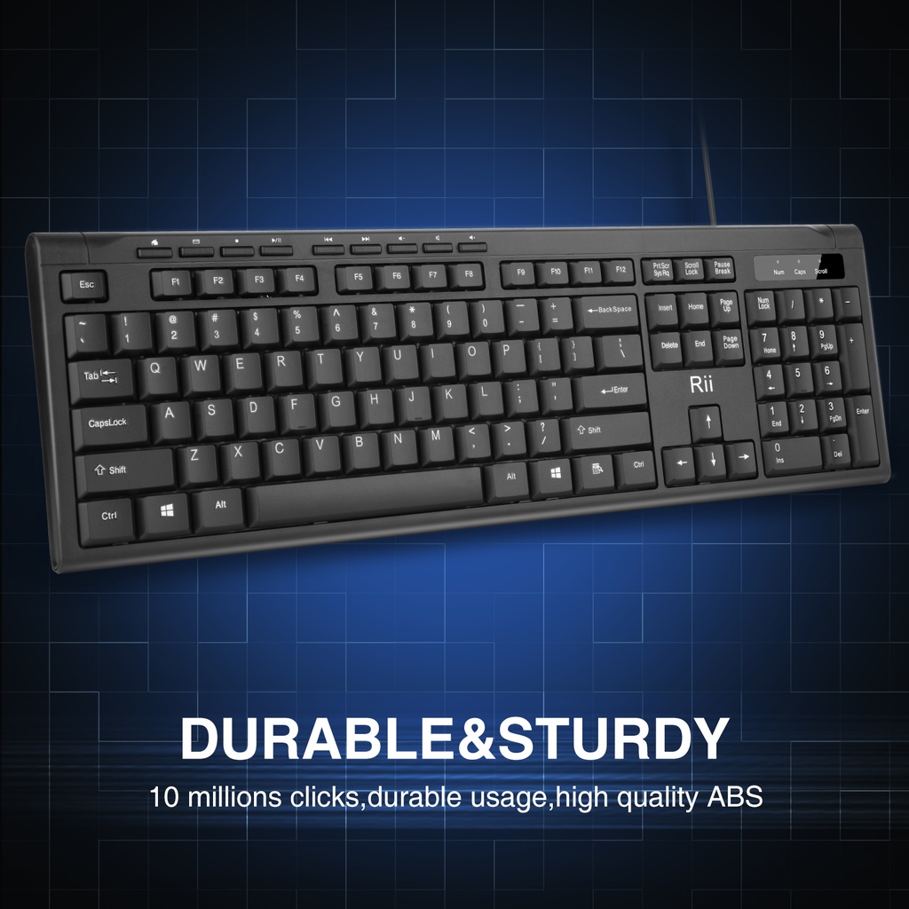 Rii Keyboard Wired Ultra-Slim Silent Full Sized RK907