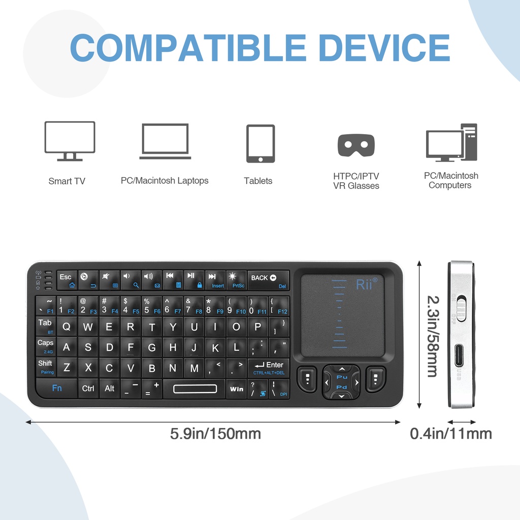 Rii Mini Keyboard Wireless 2.4GHz & Bluetooth with Touchpad K06