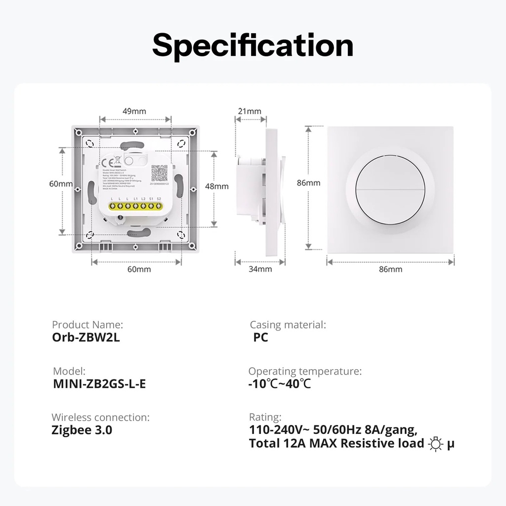 SONOFF Fusion Orb-ZBW2L Zigbee Double Wall Switch, No Neutra 11