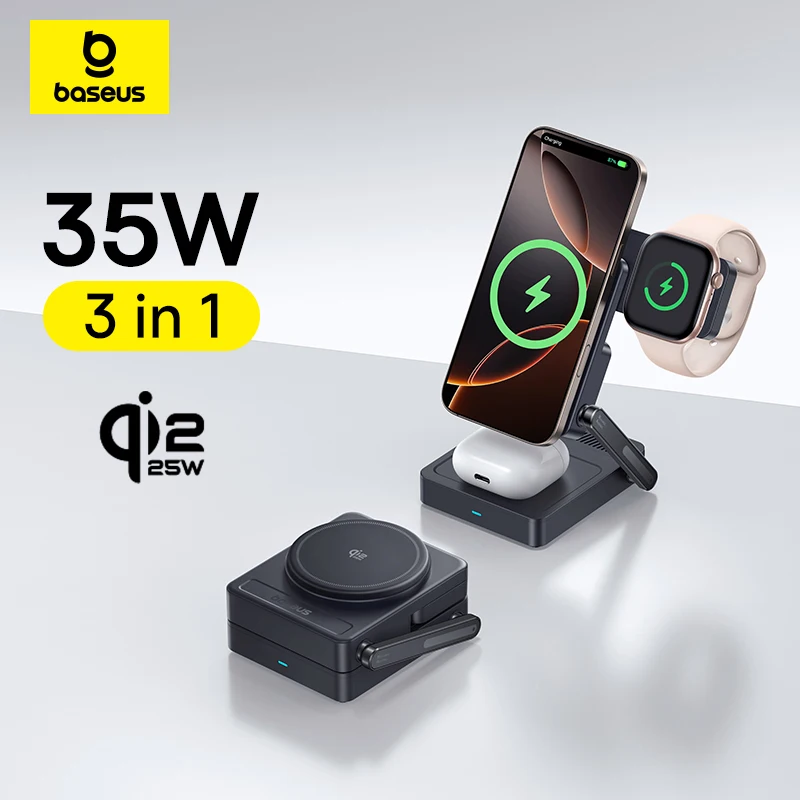 Baseus Charger Desktop Wireless 3in1 PicoGo AF21 P Qi2.2 35W Black