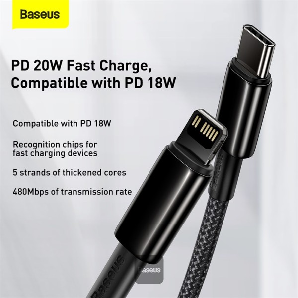 Baseus Cable Lightning to USB-A Tungsten Gold Series Braided 2.0m Black
