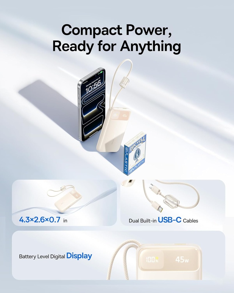 Baseus Powerbank 45W 10000mAh + Display EnerFill FC11 Beige