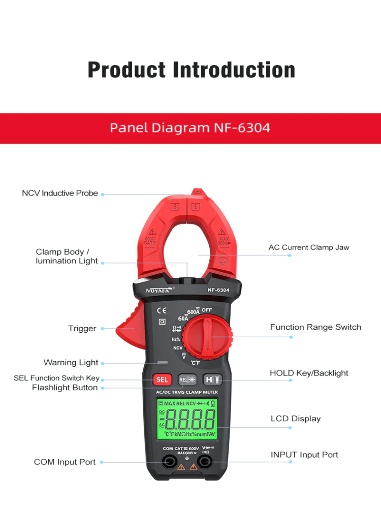 NOYAFA AC/DC Clamp Multimeter NF-6304