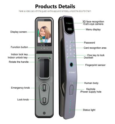 Zudsec Standalone Door Lock Metal with Face/Fingerprint/Key-WiFi