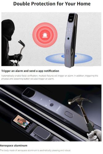 Zudsec Standalone Door Lock Metal with Face/Fingerprint/Key-WiFi