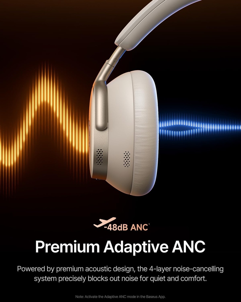 Baseus Headphones Over Ear, ANC, Dolby Audio, Hi-Res Audio, 100H Playtime, Inspire XH1 By BOSE  White