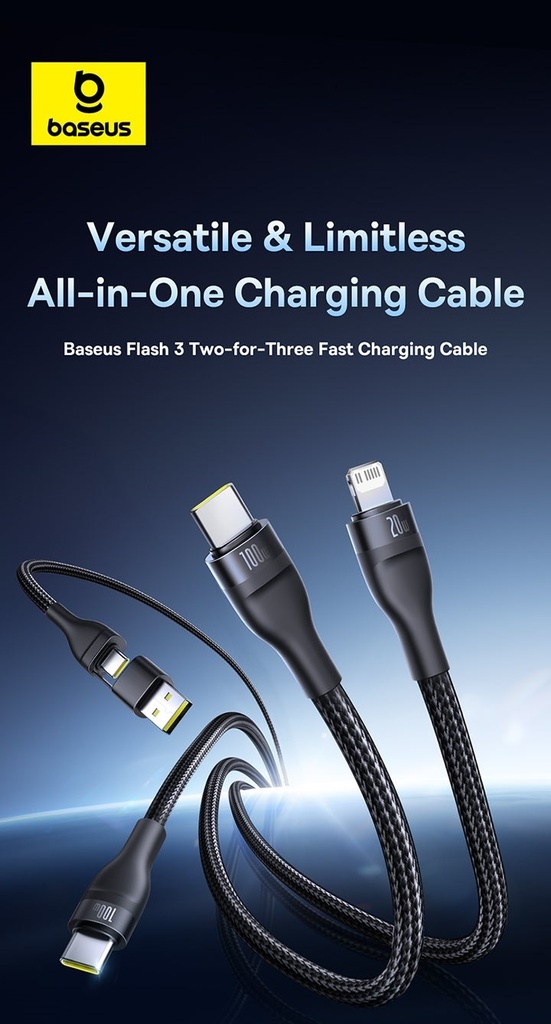 Baseus Cable 3in1 USB-C/USB-C/Light to USB-C /USB A, Flash 3 Series 1.5m Black