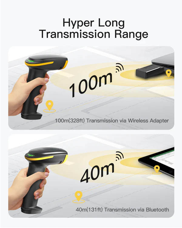 Inateck Barcode Scanner CMOS 1D/2D Wireless 2.4GHz/Bluetooth USB-A 2600mAh Charging Base AI BCST-36 Black