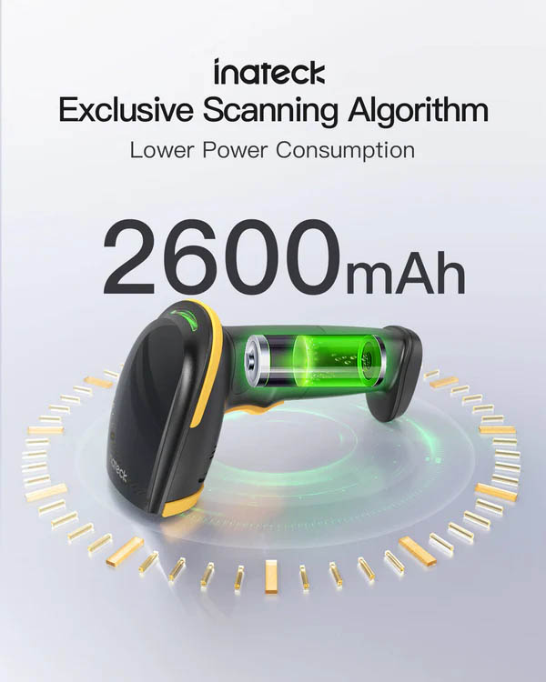 Inateck Barcode Scanner CMOS 1D/2D Wireless 2.4GHz/Bluetooth USB-A 2600mAh Adjustable Stand BCST-35 Black