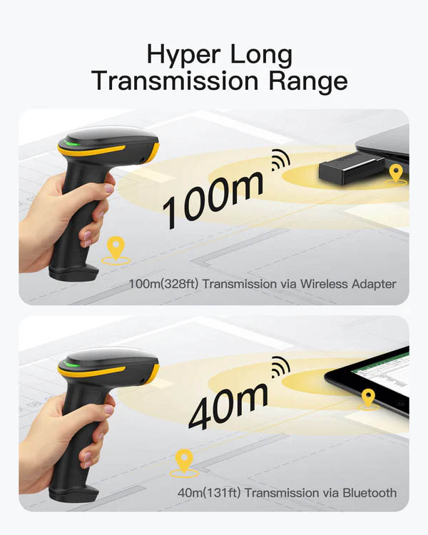 Inateck Barcode Scanner CMOS 1D/2D Wireless 2.4GHz/Bluetooth USB-A 2600mAh Adjustable Stand BCST-35 Black