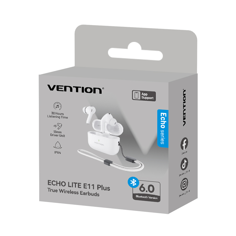 Vention Earphones BT TWS InEar ECHO LITE E11 Plus White NBVW0-Plus